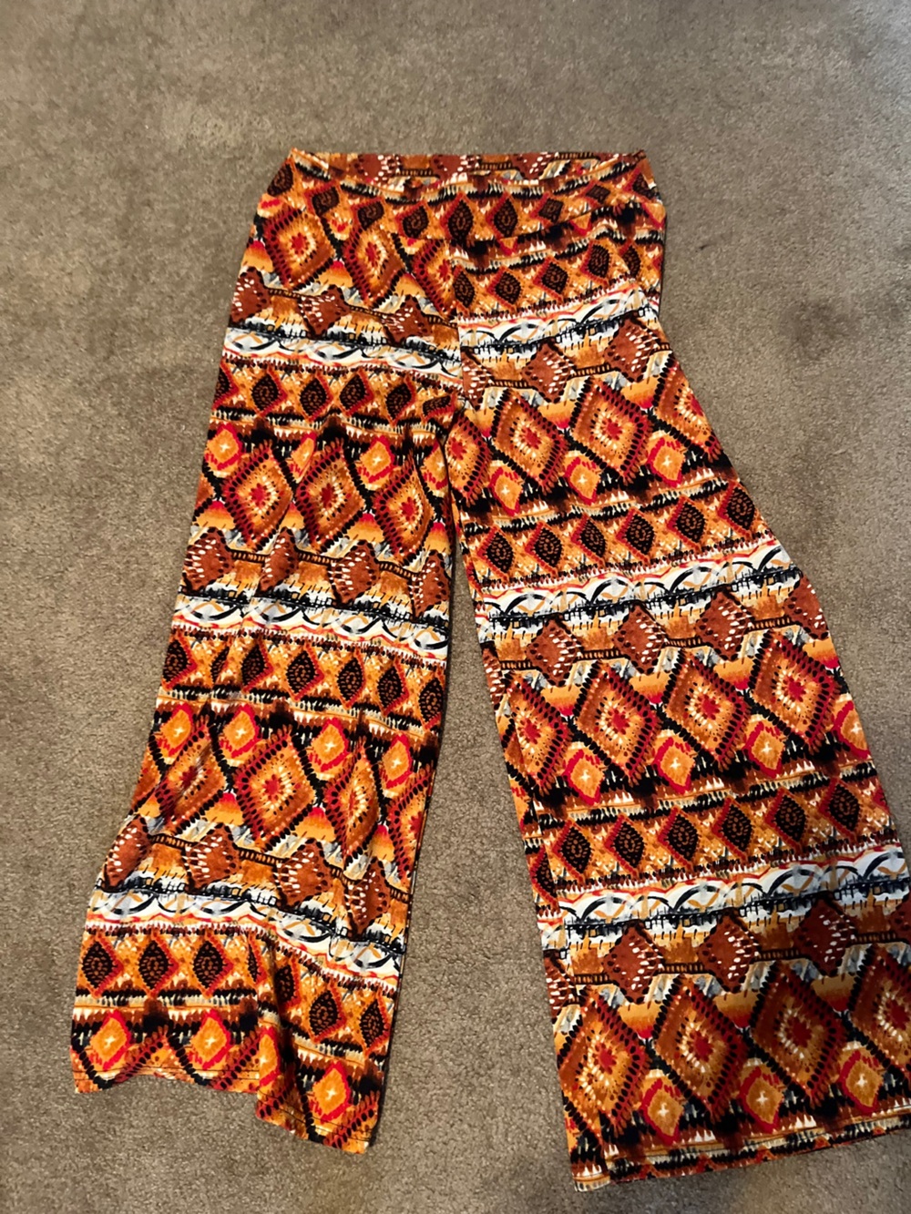 Wide-Leg Printed Pants in Orange, Brown and White